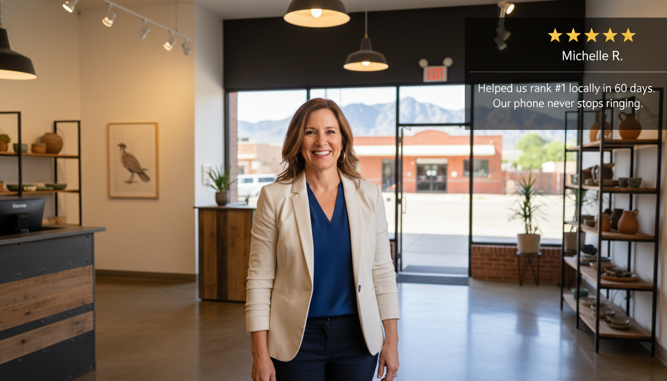 El Paso business owner Michelle R. testimonial: ranked #1 locally with SEO consulting