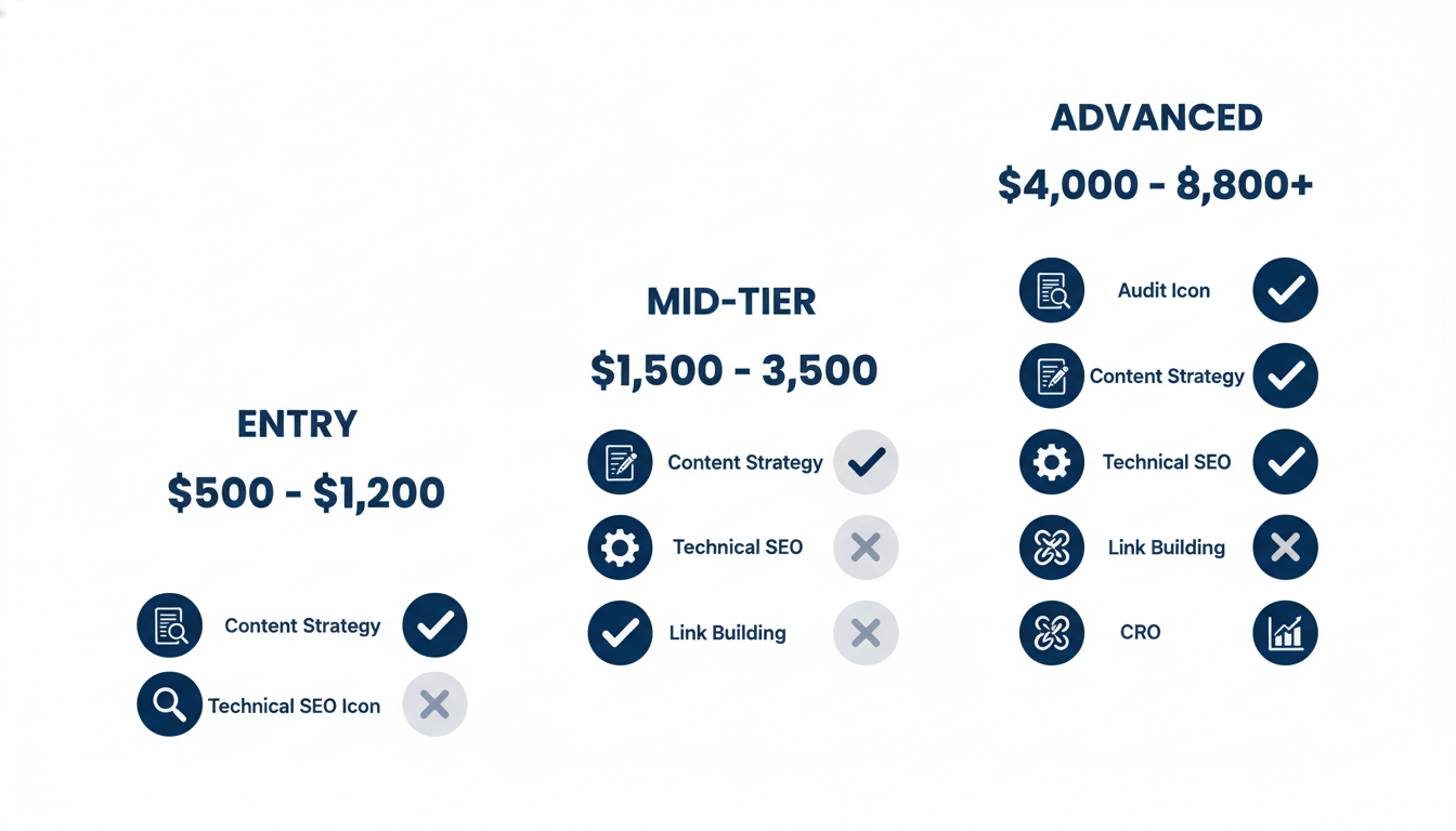 Three-tier SEO consultant pricing model for El Paso businesses infographic
