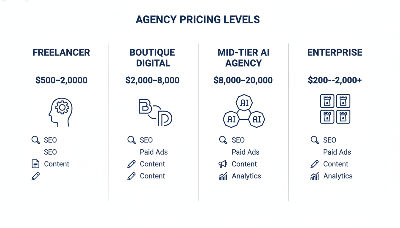Digital marketing agency pricing tiers breakdown infographic, Portland Indiana