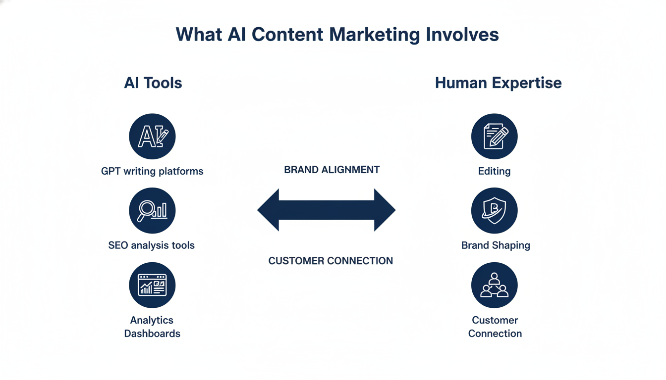 AI and human collaboration process flow for content marketing strategy Austin