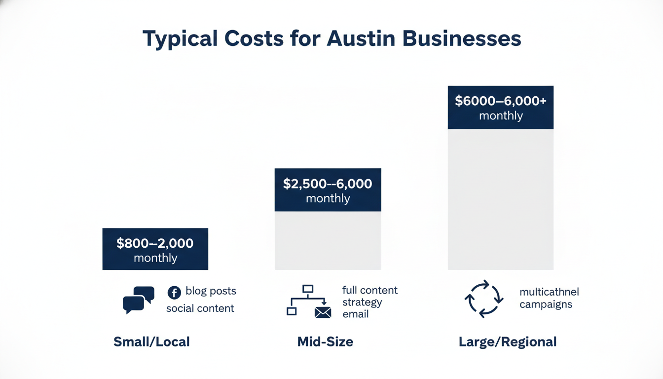 Cost comparison chart for AI content marketing by business size Austin Indiana