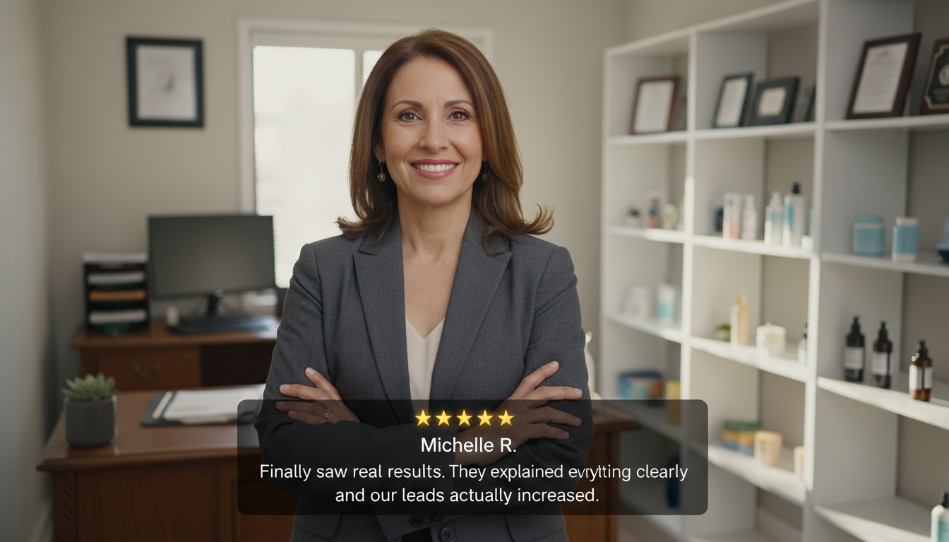 Satisfied El Paso business owner Michelle R. with 5-star review: AI SEO agency results and leads