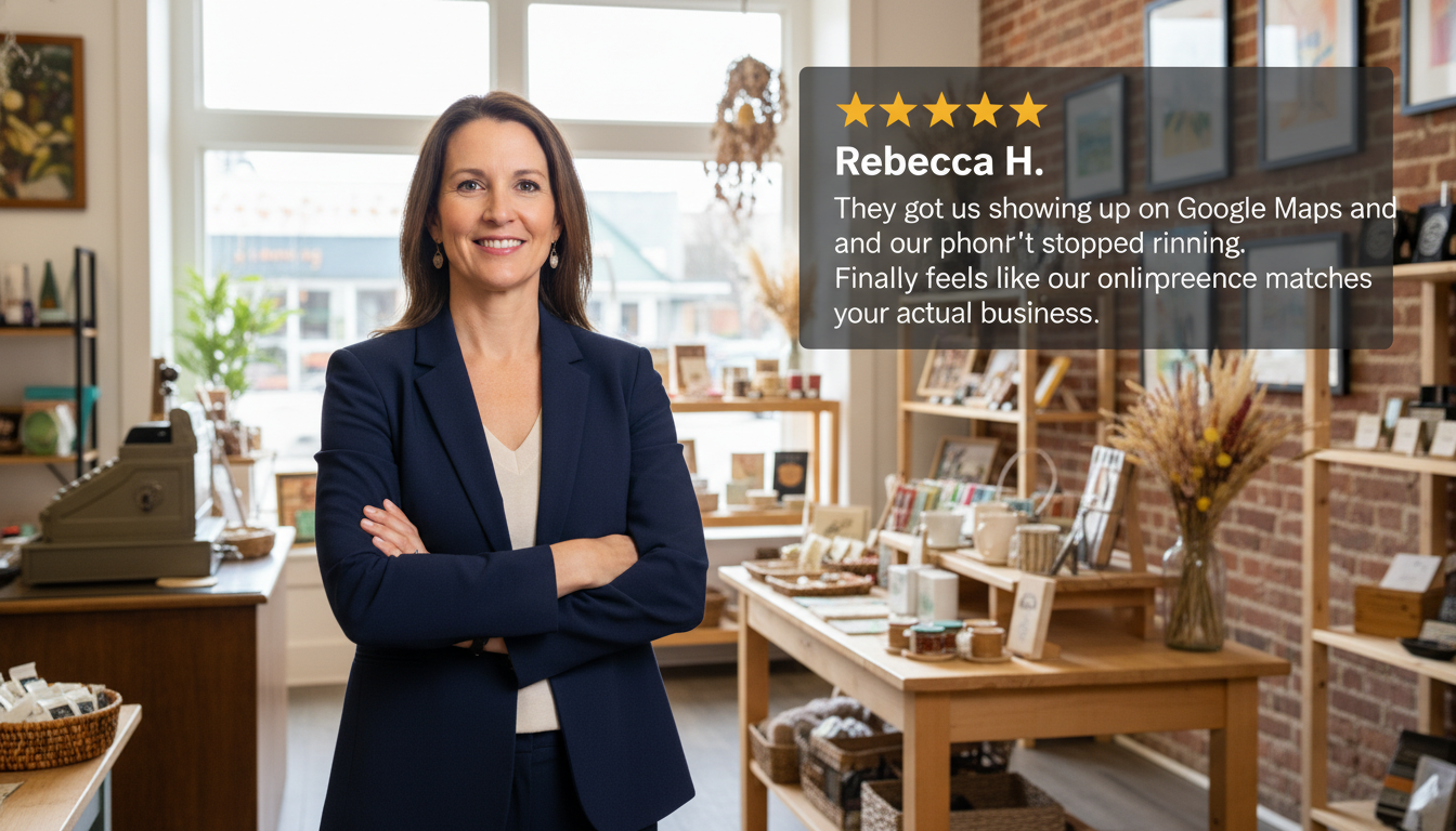 Satisfied small business owner with 5-star review testimonial, Denver, PA local SEO results