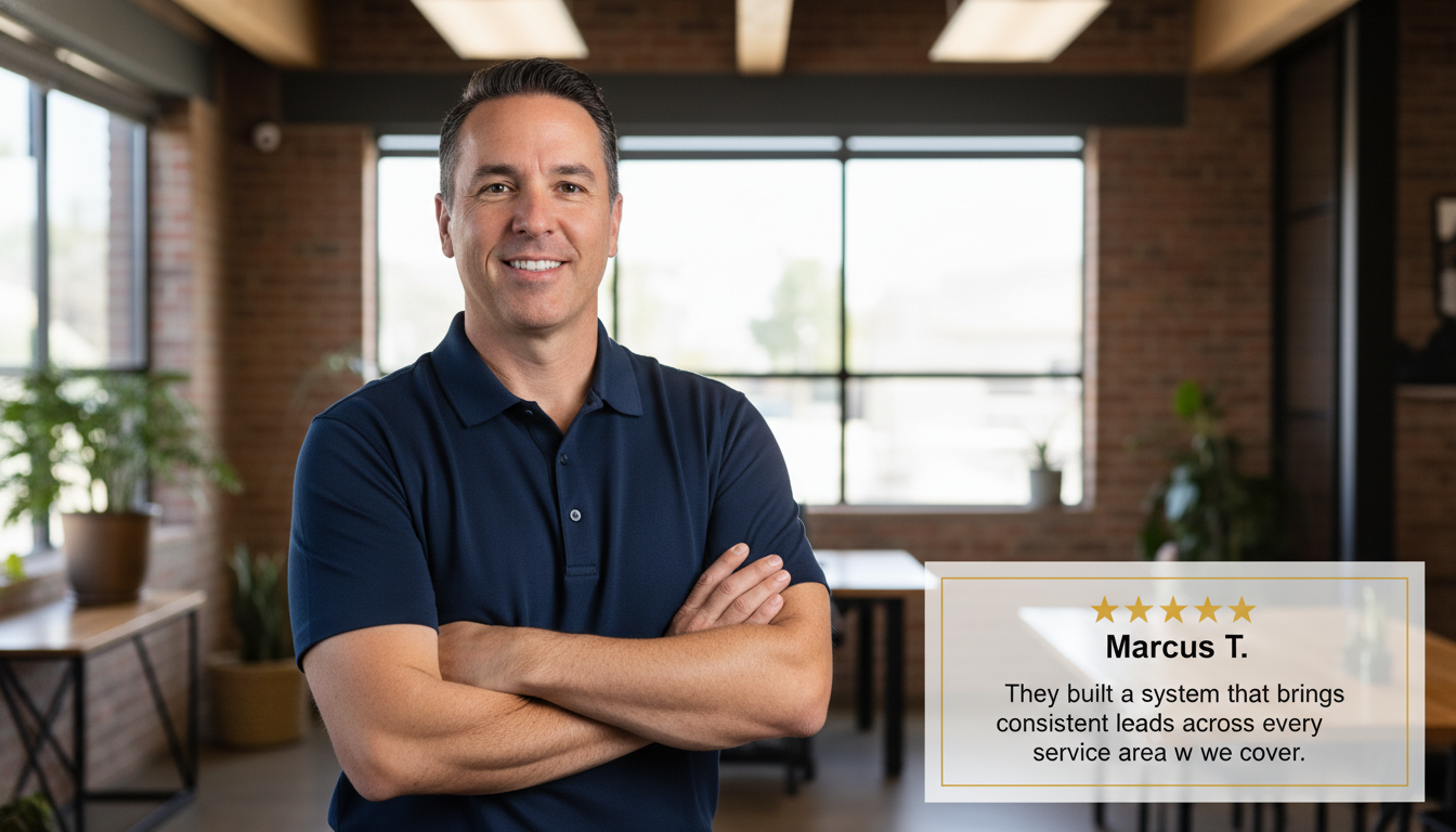 Customer testimonial from satisfied El Paso business owner Marcus T. with 5-star rating for programmatic SEO services