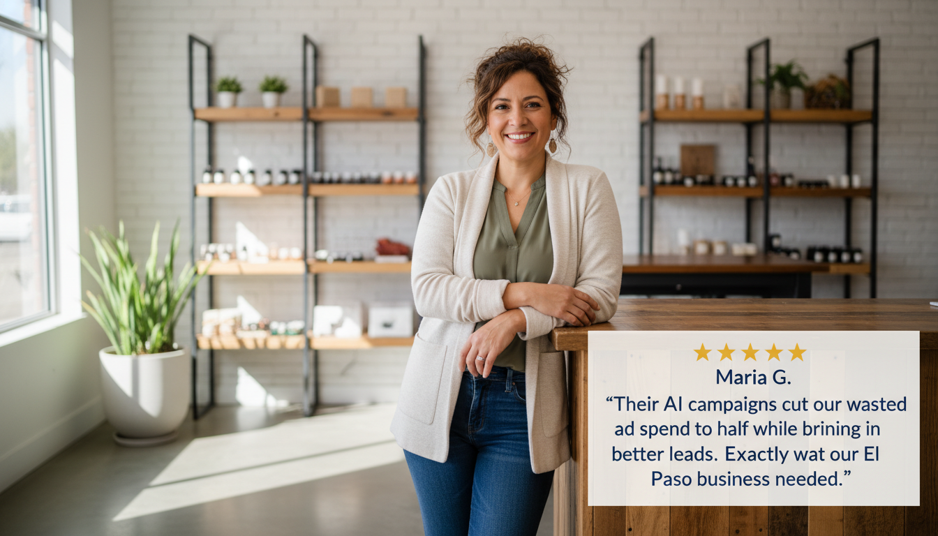 El Paso business owner with 5-star review testimonial about AI-powered digital marketing campaign success