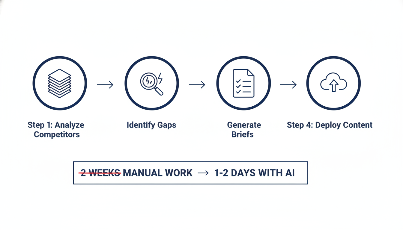 AI SEO workflow process: analyze competitors, identify gaps, generate briefs, deploy content: Pittsburgh