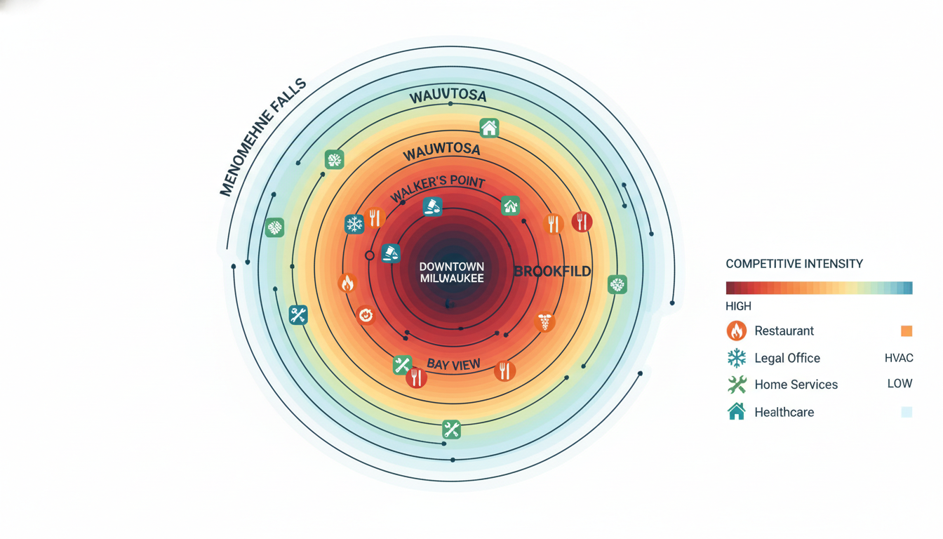 Milwaukee local search landscape map showing neighborhoods and competitive zones