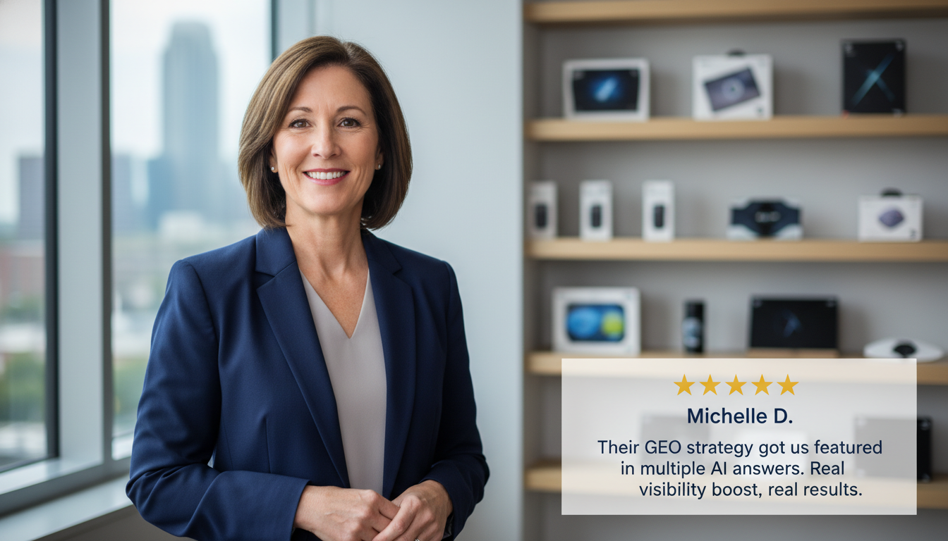 Client testimonial: Michelle D. shares 5-star review of GEO strategy results, Indianapolis