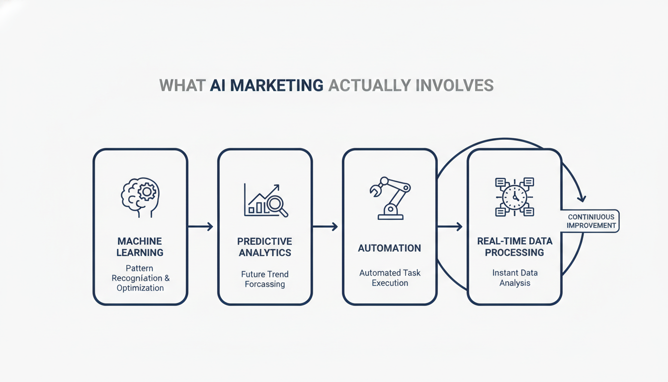 AI marketing components infographic showing machine learning and automation: Trenton marketing