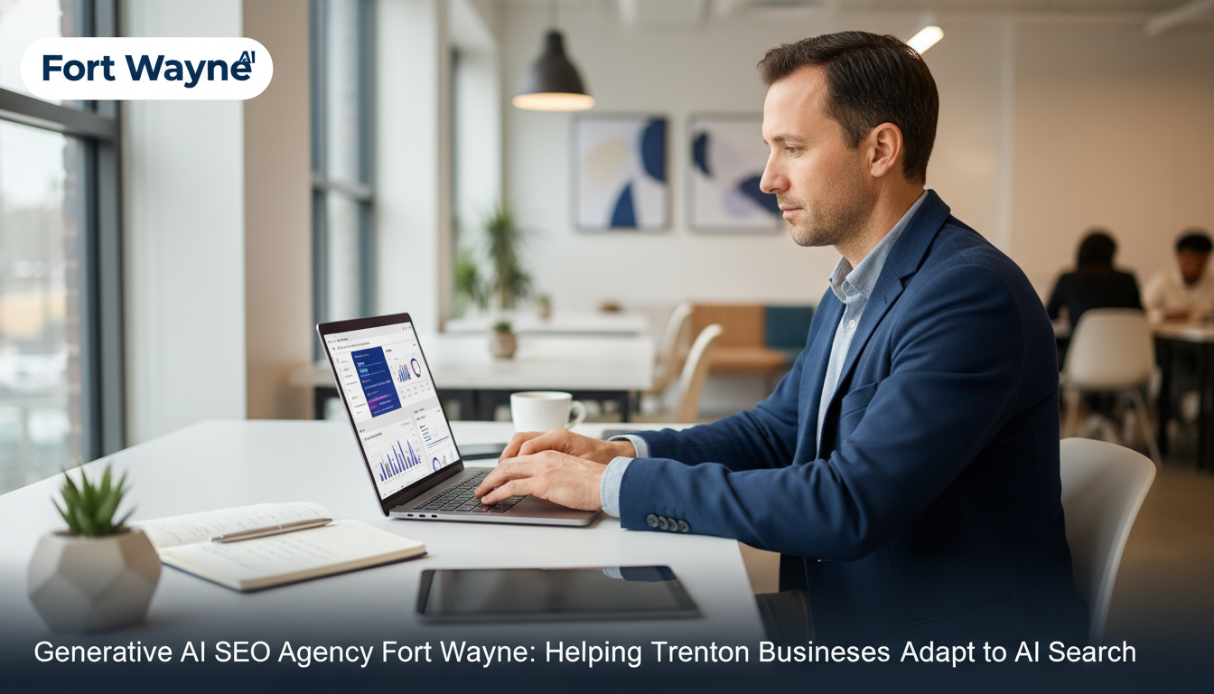 Professional strategist analyzing GEO data at modern office desk in Trenton, NJ