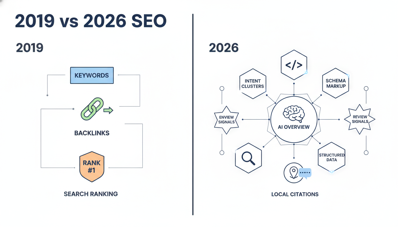 2019 vs 2026 SEO comparison showing evolution to AI-driven strategy, SEO consultant Trenton NJ