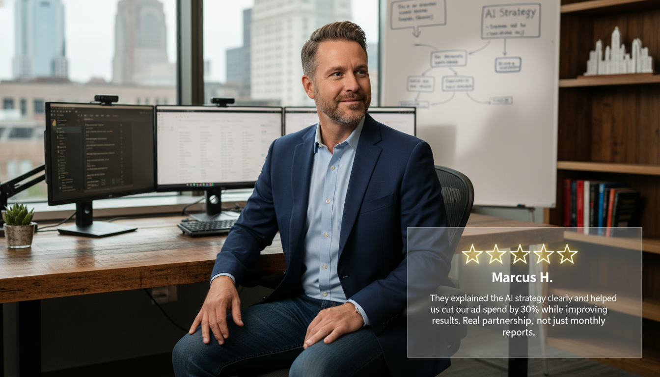 Kansas City business owner testimonial: five-star review praising AI marketing strategy results and partnership approach