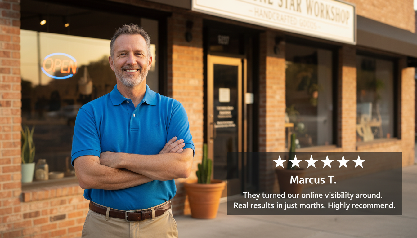 Satisfied Columbus business owner with 5-star review testimonial about AI SEO results