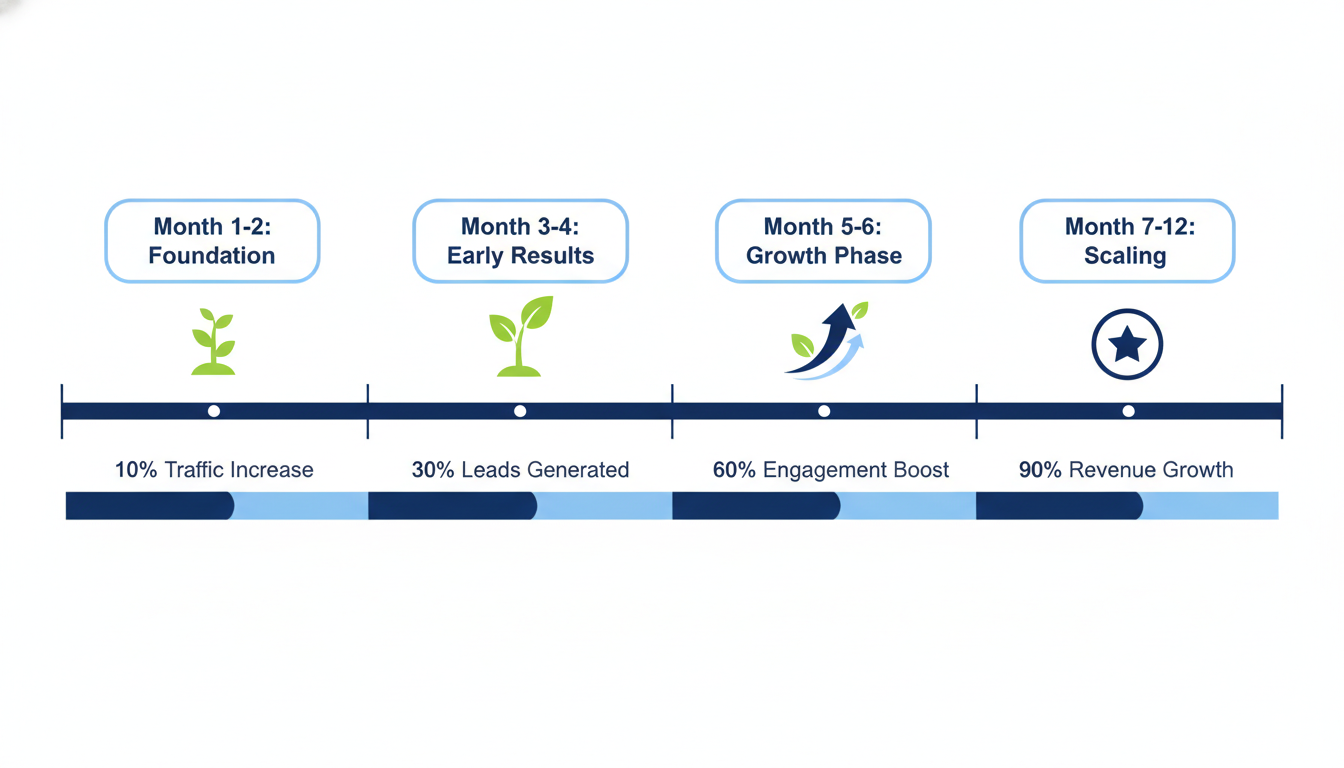 Content marketing ROI timeline: 12-month growth phases from foundation to scaling results