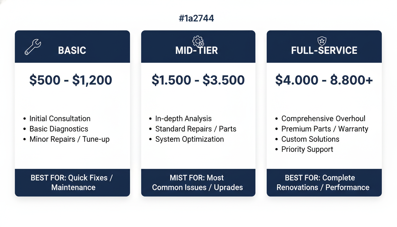 Pricing tier comparison: Basic, Mid-Tier, Full-Service content marketing service levels and costs