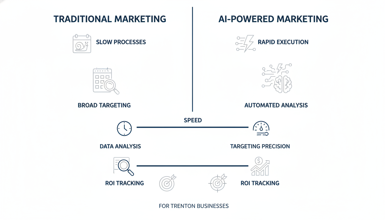 Comparison infographic: Traditional vs AI-powered marketing for Trenton businesses