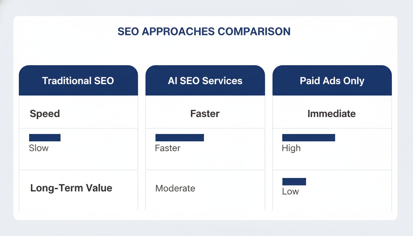 SEO approach comparison table: Traditional vs AI vs Paid Ads: Gainesville