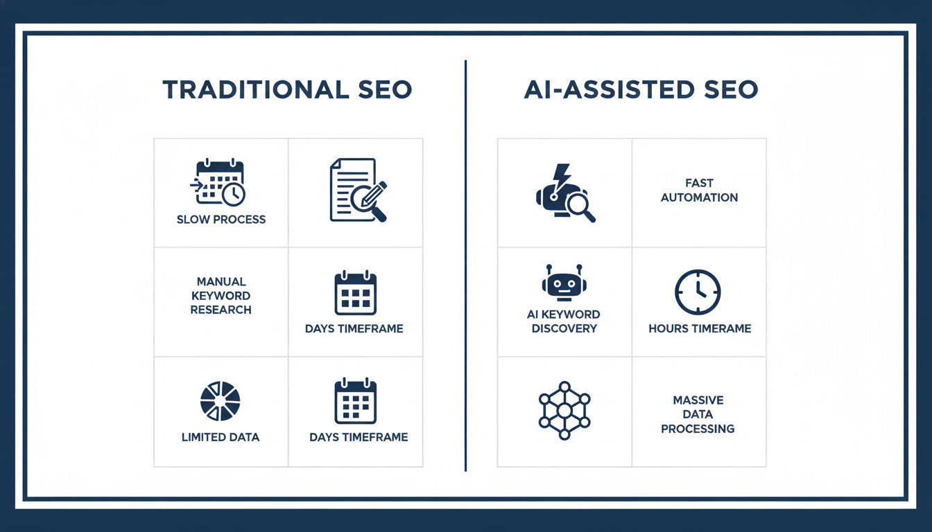 AI Tools vs Traditional SEO comparison chart, Trenton SEO Hybrid strategy