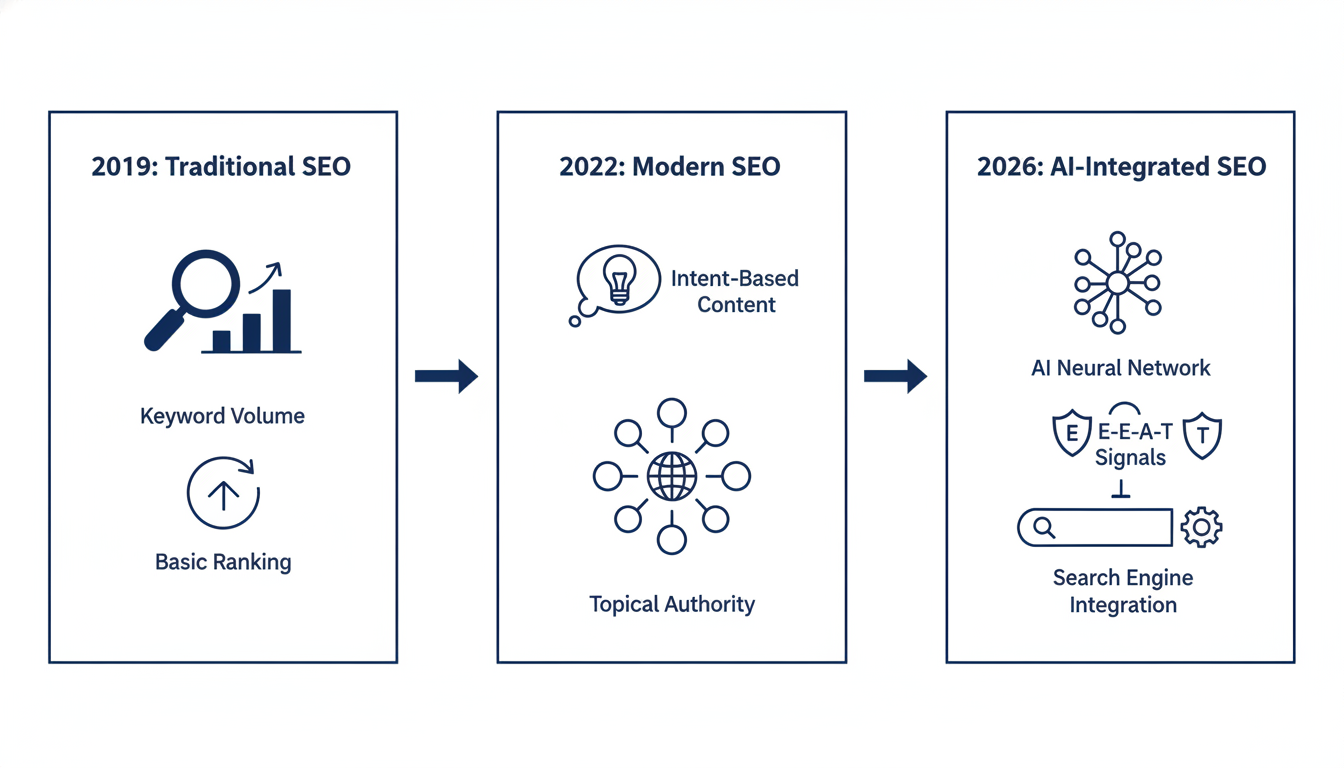 Evolution of SEO from keyword-based to AI-integrated strategies for search