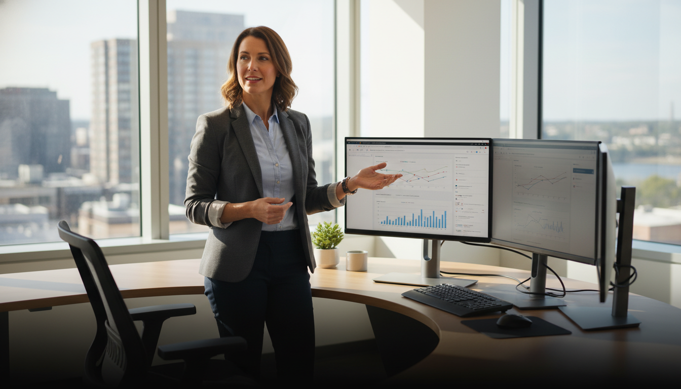 SEO strategist reviewing AI-driven analytics for local business growth in Trenton
