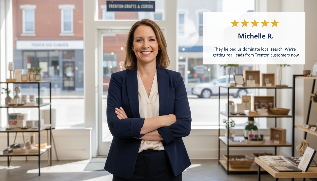 Trenton business owner praising improved local search results from AI SEO