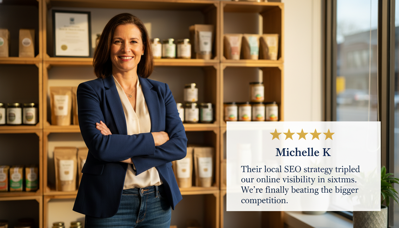 Trenton business owner with five-star review testimonial about local SEO success