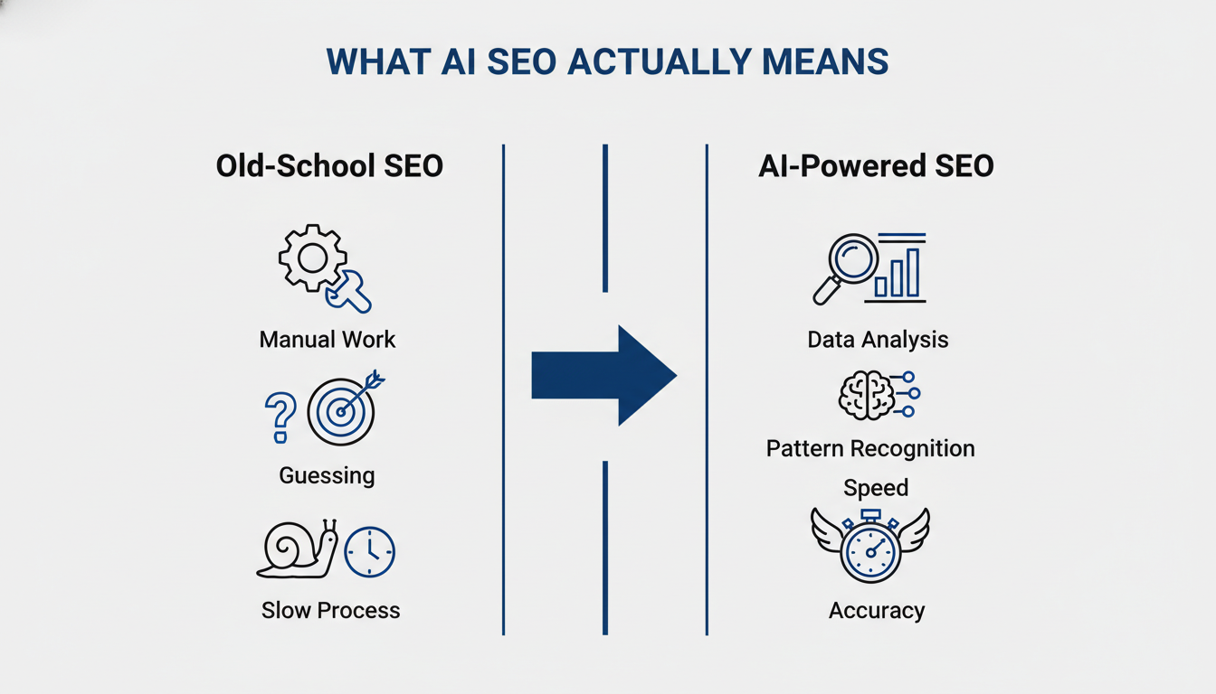 Infographic showing old-school vs AI-powered SEO methods, Trenton NJ SEO comparison
