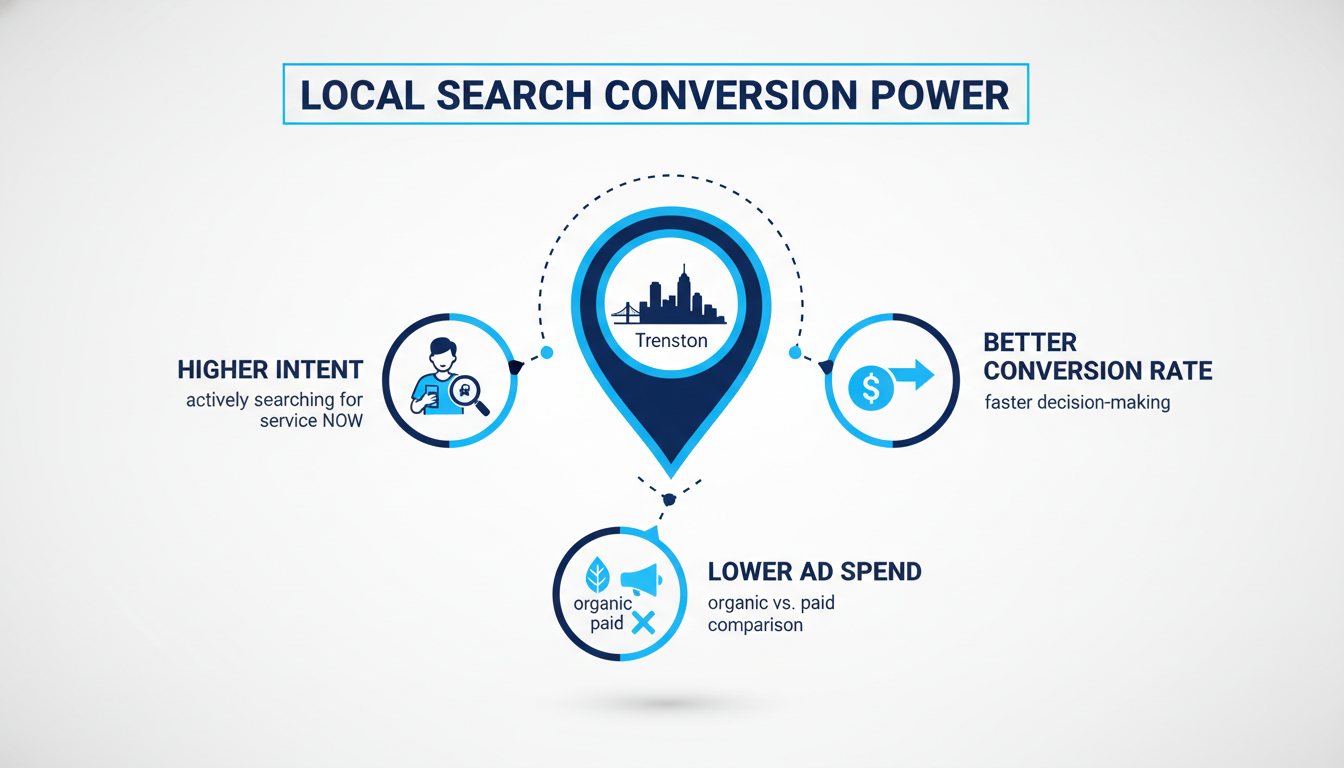 Local search conversion power visualization showing higher intent and value, Trenton NJ