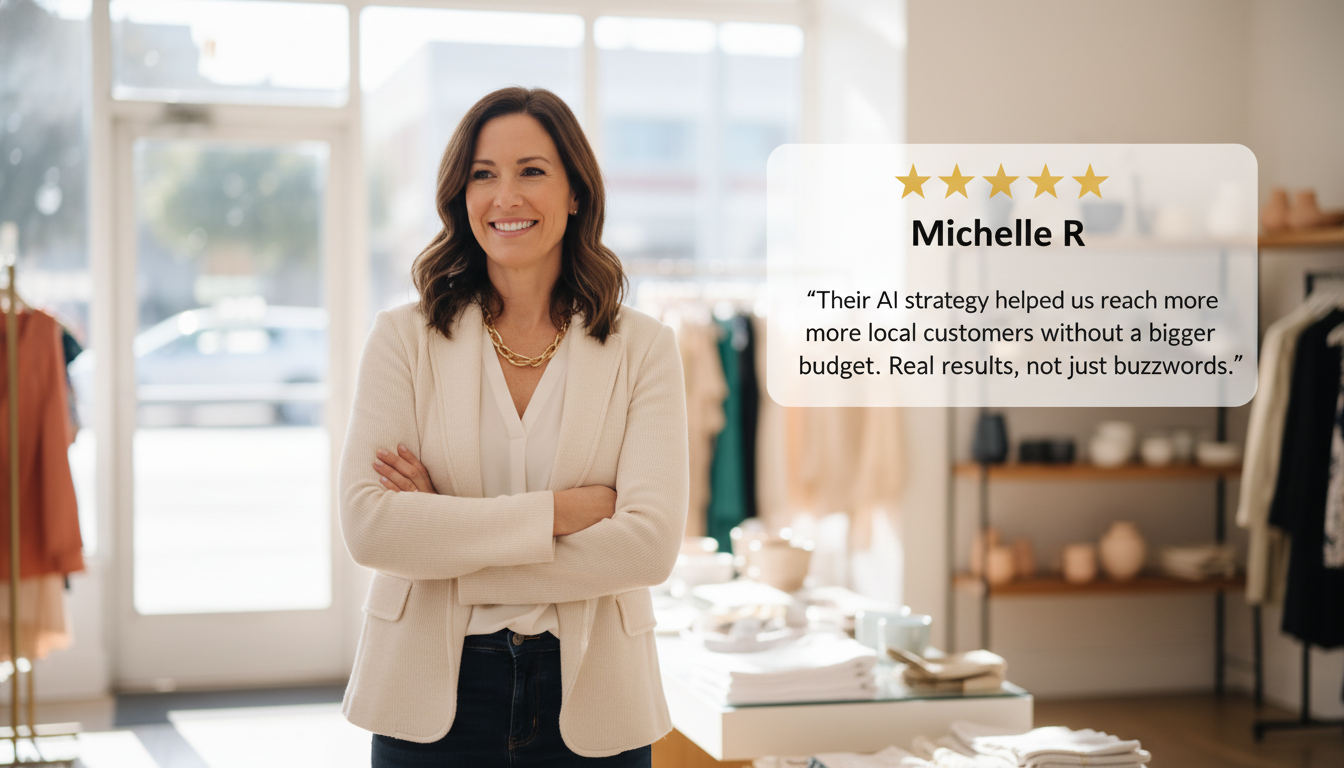 Charlotte business owner Michelle R. with 5-star review of AI marketing agency results and strategy
