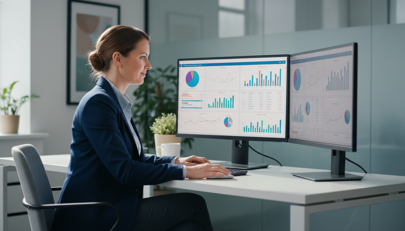Digital marketing strategist reviewing AI campaign analytics in modern Trenton office