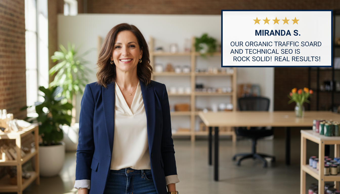 San Antonio business owner testimonial with 5-star review about organic traffic and SEO improvements