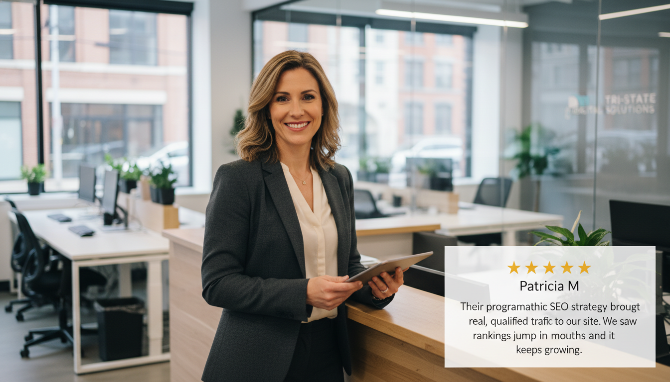 Business owner testimonial: Patricia M. shares 5-star review of programmatic SEO results in Trenton