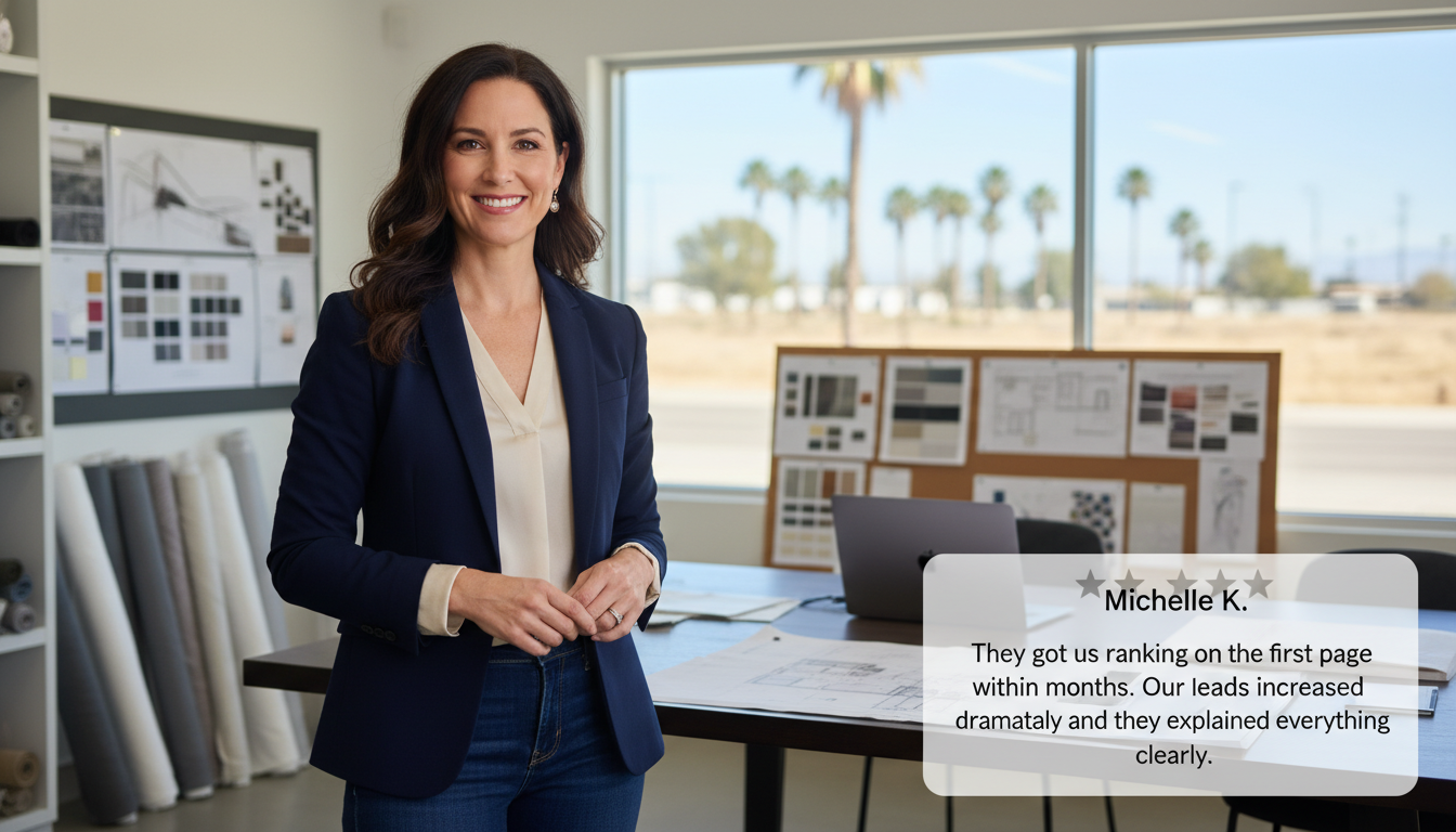 Client testimonial: Bakersfield business owner praising improved search visibility from AI SEO