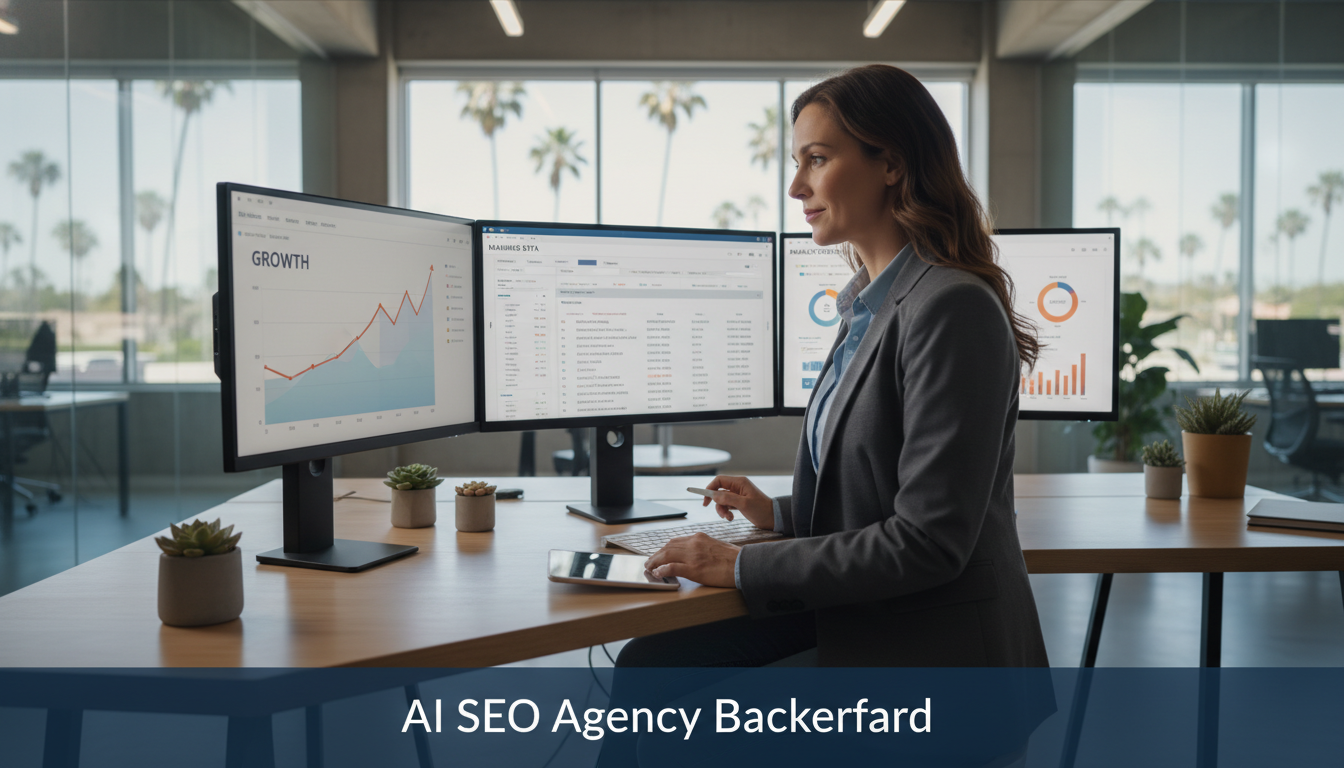 SEO strategist reviewing analytics dashboard showing search rankings improvement for Bakersfield businesses