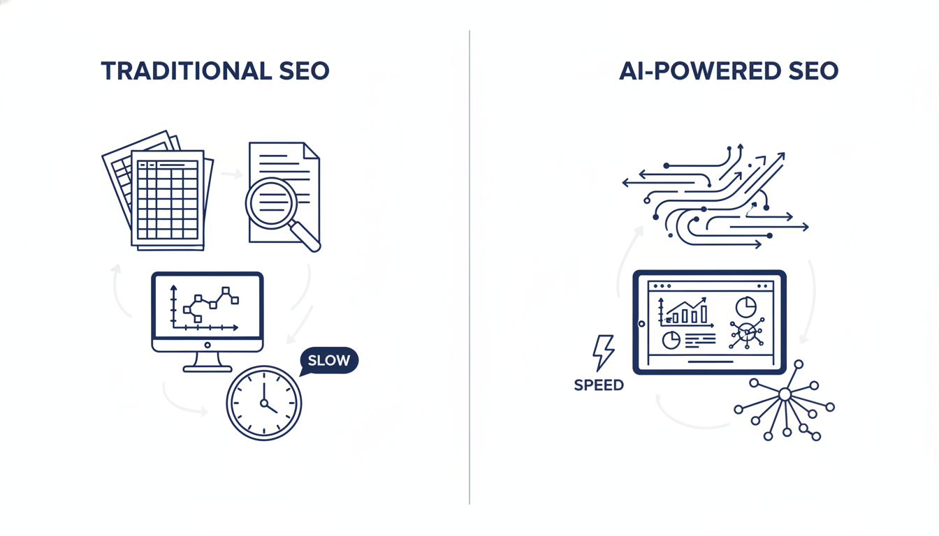 Traditional vs AI-powered SEO comparison diagram, McAllen SEO agency