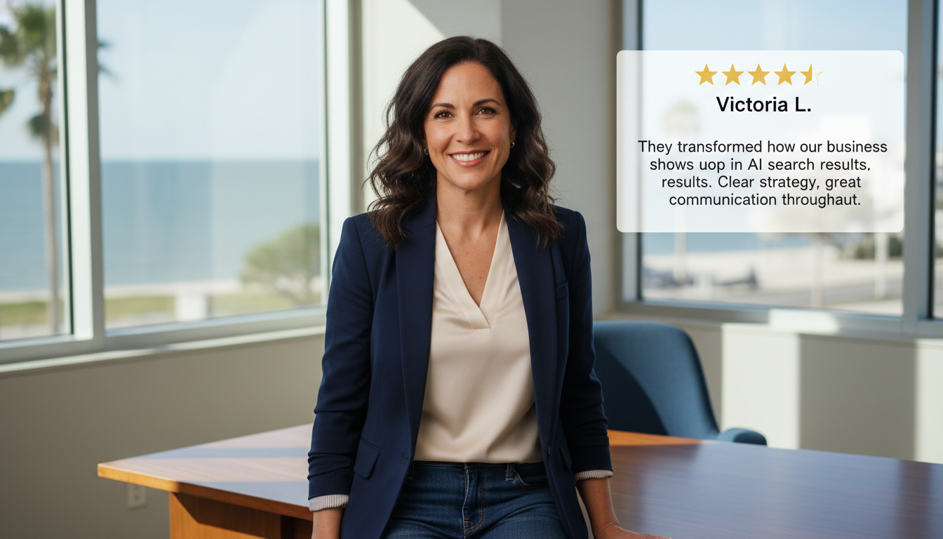 Business owner testimonial with five-star review praising GEO strategy and results in Corpus Christi