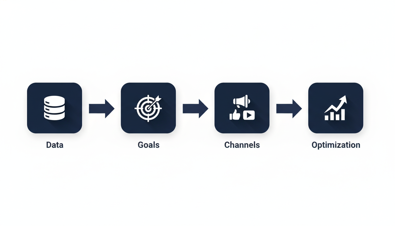 Four-step AI marketing strategy framework: data, goals, channels, optimization Corpus Christi TX