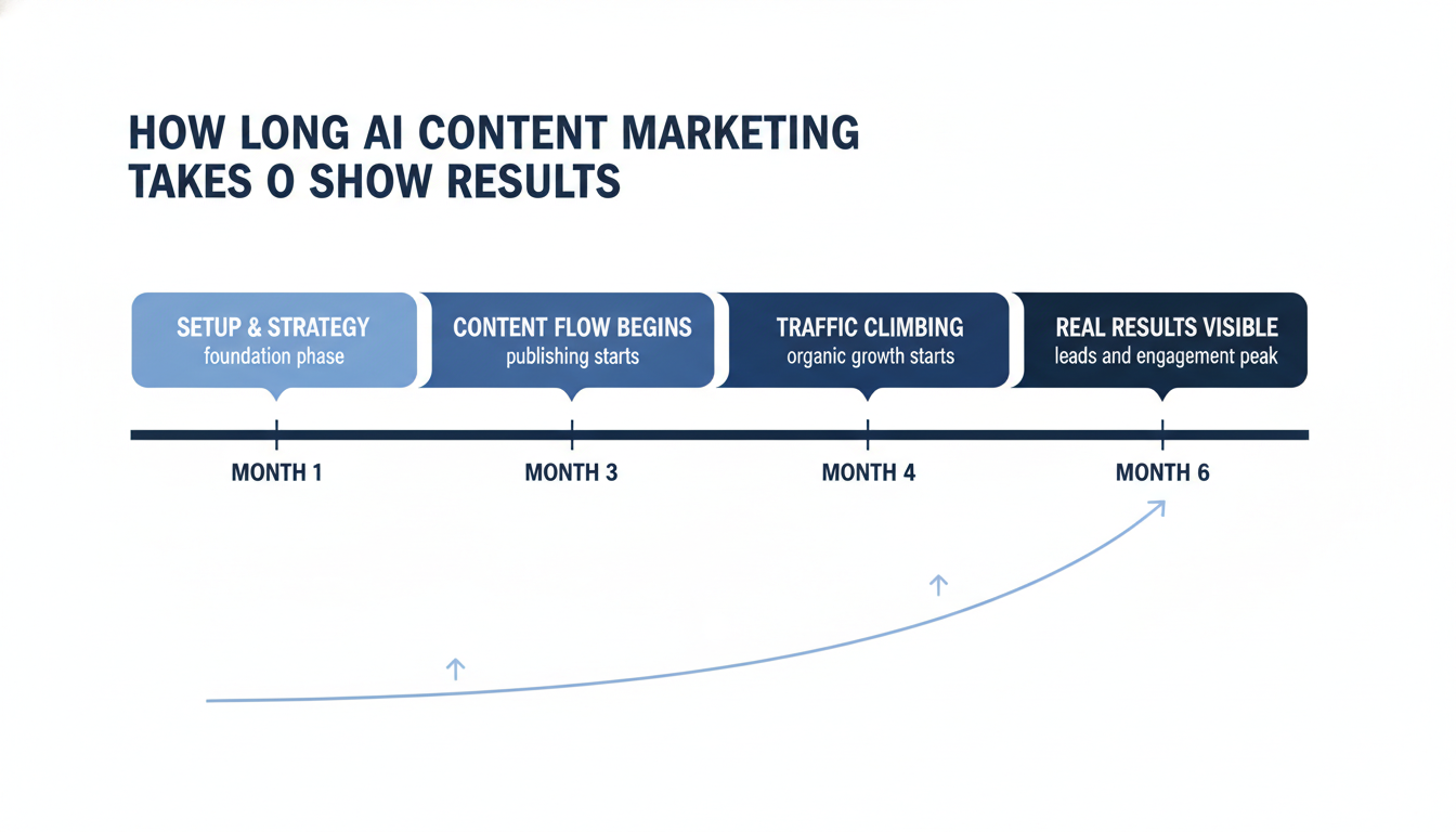 Six-month content marketing timeline showing progressive results and visibility growth