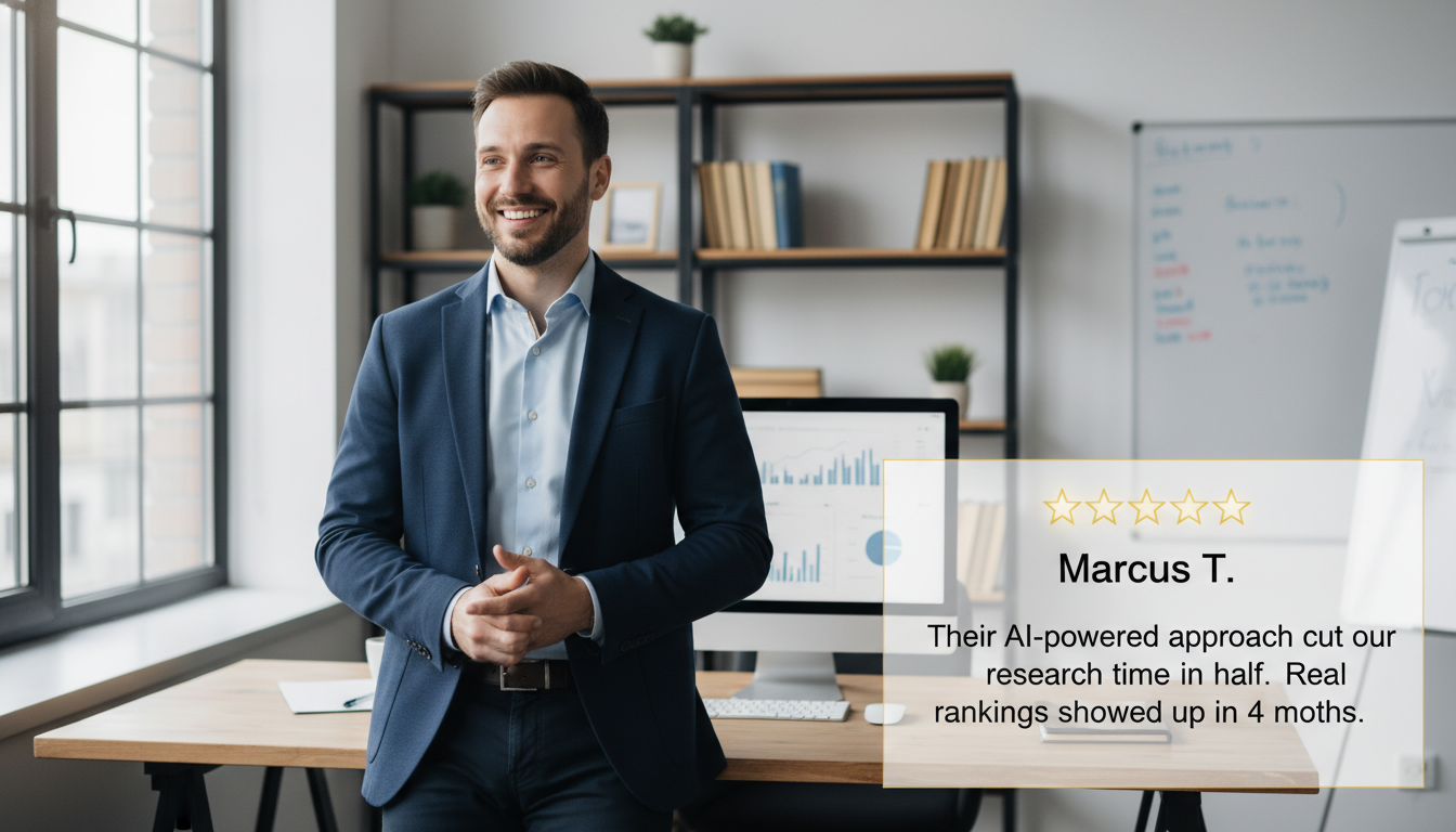 Satisfied business owner testimonial about AI SEO results and organic traffic growth, Columbus