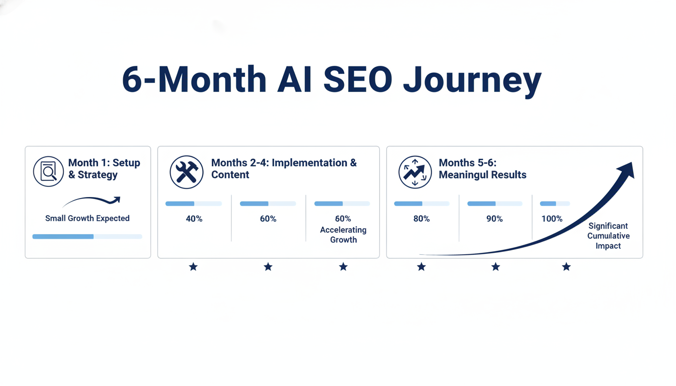Six-month SEO timeline showing implementation phases and expected results progression