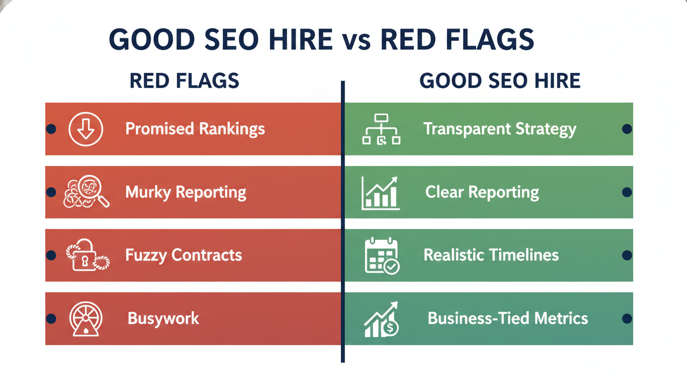 Good vs bad SEO hire checklist: red flags and green flags, Charleston consultant guide