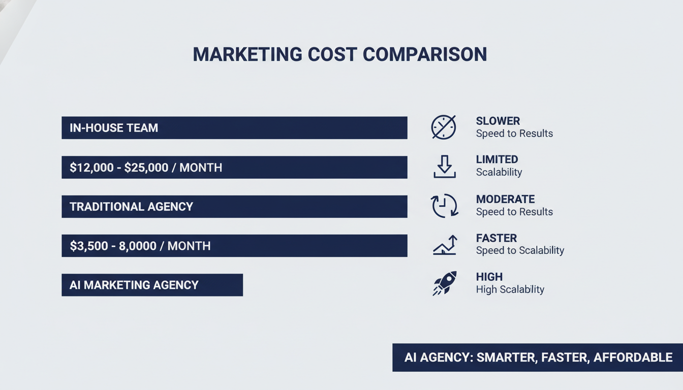 Cost comparison chart: In-House vs Traditional vs AI marketing for Corpus Christi TX