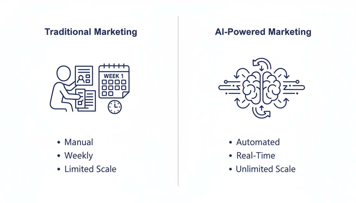 Traditional vs AI-Powered marketing comparison diagram for Corpus Christi digital marketing