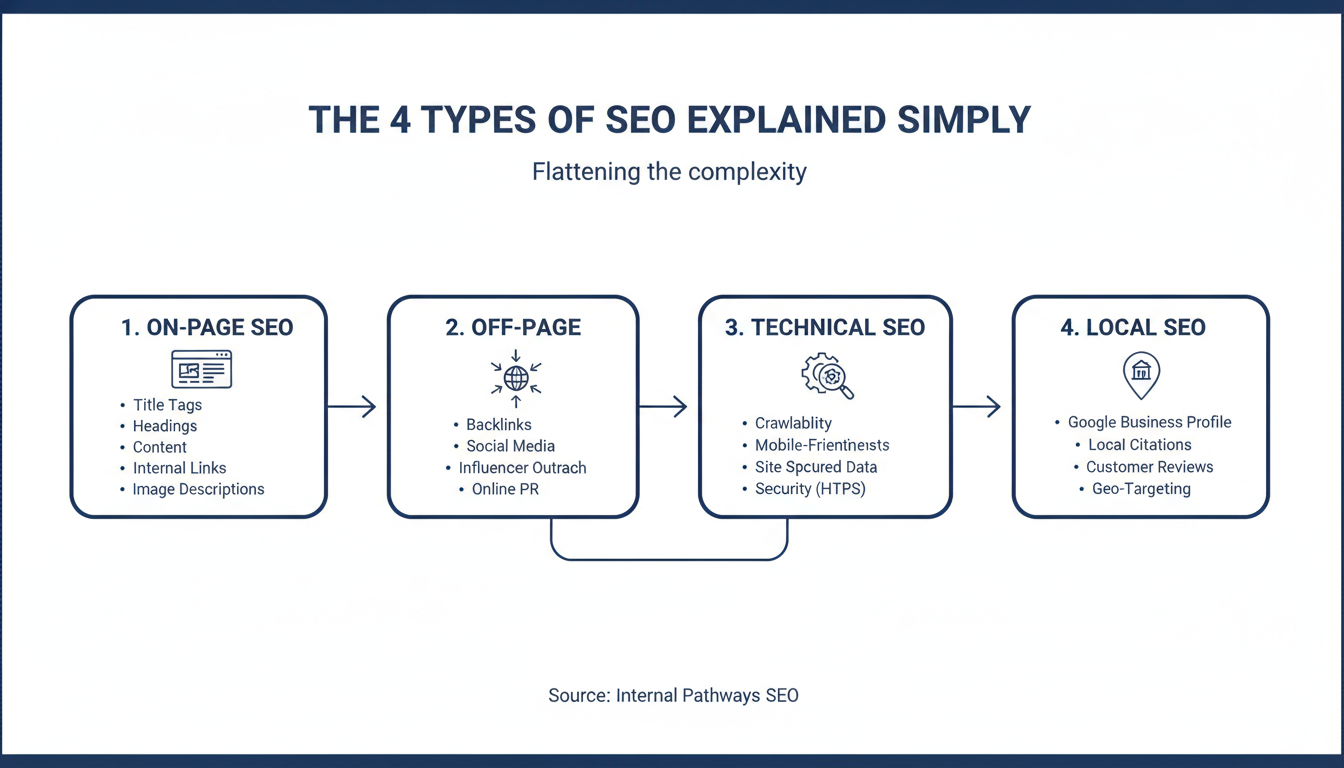 The 4 Types of SEO Explained Simply - local SEO AI agency Lafayette in Lafayette, LA