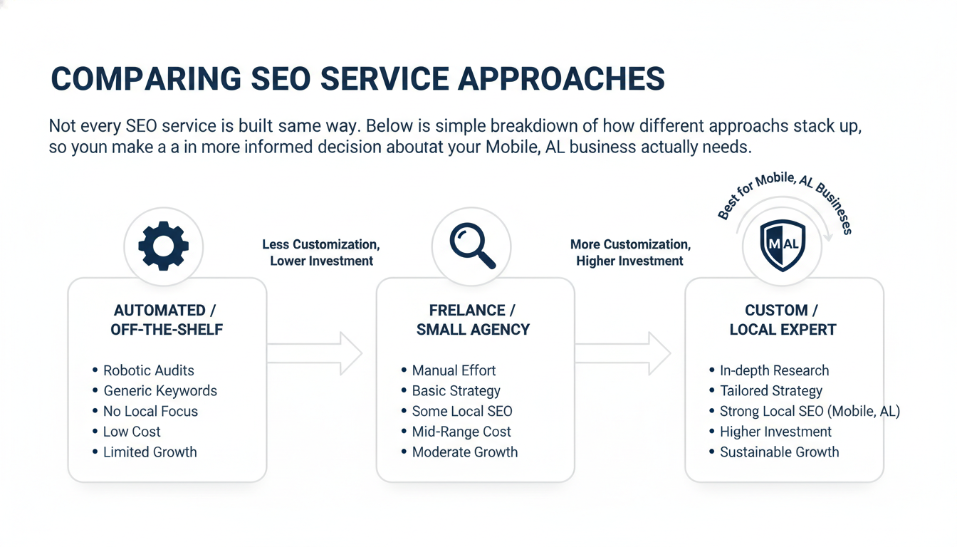 Comparing SEO Service Approaches - AI SEO agency in Reading PA in Mobile
, AL