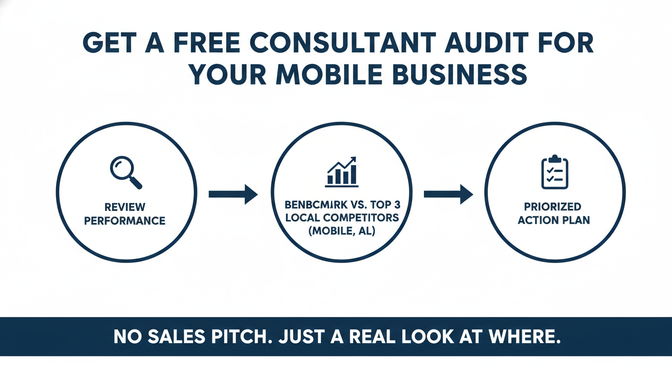 Get a Free Consultant Audit for Your Mobile
Business - AI SEO consultant Reno in Mobile
, AL