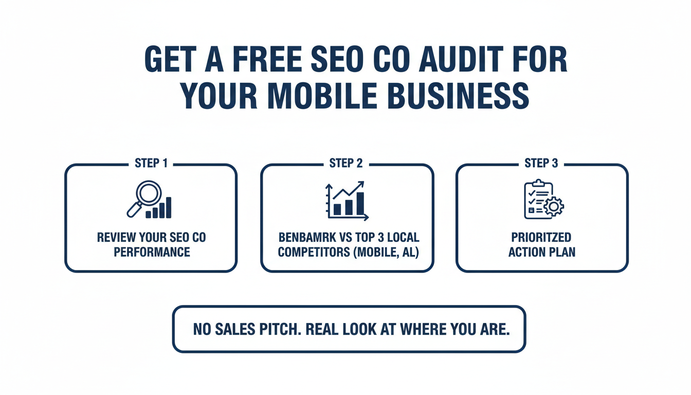 Get a Free SEO Co Audit for Your Mobile
Business - AI SEO company Eugene in Mobile, AL