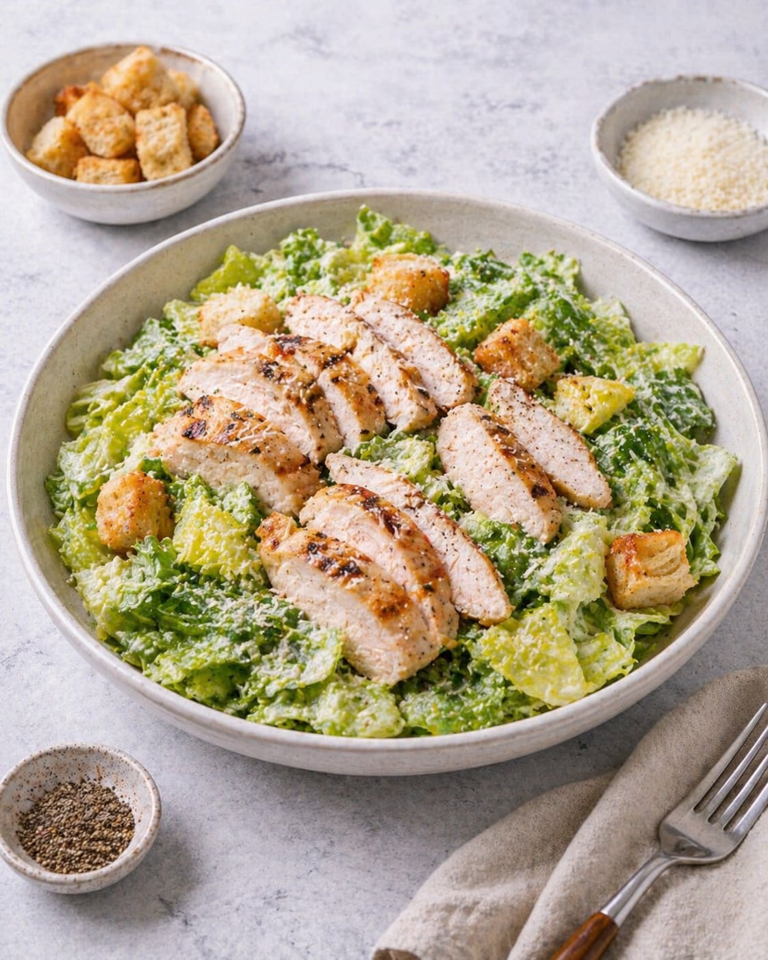 Caesar Salad with Chicken and Homemade Croutons