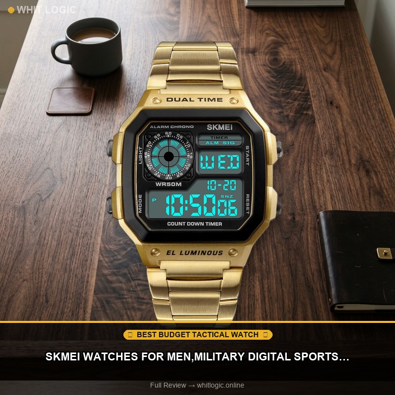 SKMEI Watches for Men,Military Digital Sports Square Gold Watch with Waterproof Dual Time Chronograph Countdown Alarm Backlight