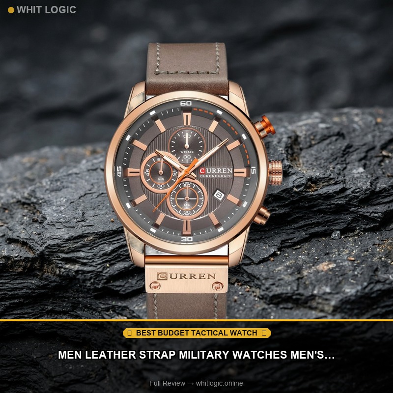 Men Leather Strap Military Watches Men's Chronograph Waterproof Sport Wrist Date Quartz Wristwatch Gifts (Gold Gray)